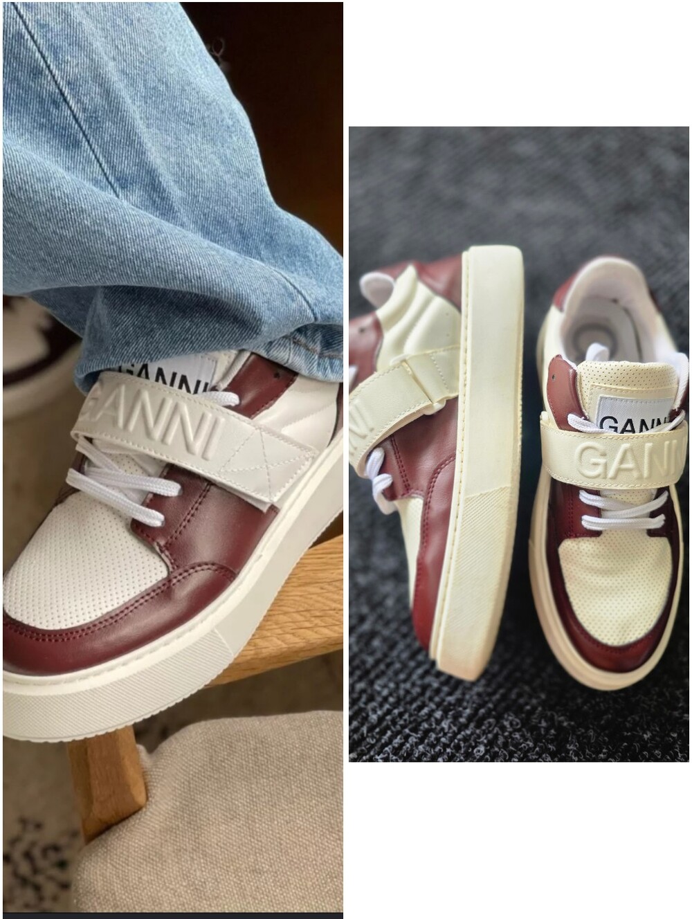 GANNI Sporty Mix Cupsole Color Block Sneakers - Burgundy & Off-White - Size 40